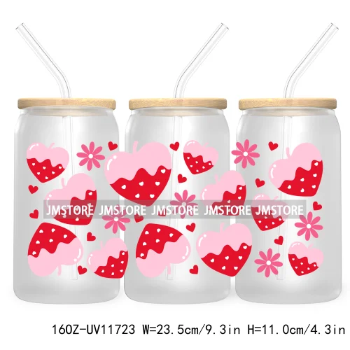 Funny Valentines Quotes 16OZ UV Cup Wrap DTF Transfer Stickers For Libbey Glass Can Cups Tumbler Self Love Valentine Hearts Kiss