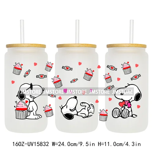 Cartoon Dog Valentine's Day UV DTF Stickers Ready to Transfer Cup Wrap Custom Labels DIY Craft For Libbey Glass Can Mug Tumbler