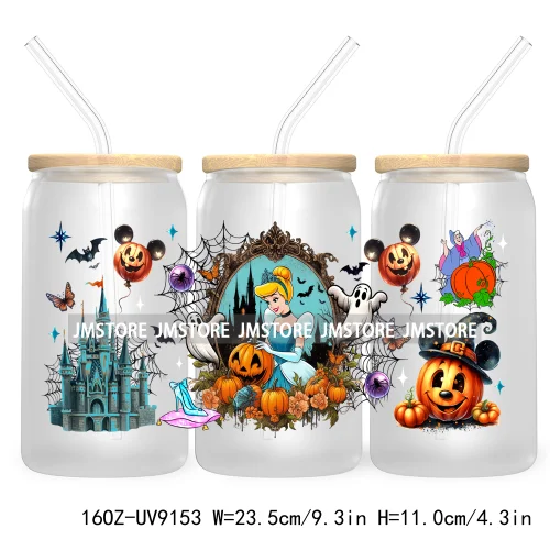 New Trendy Cartoon Princess Halloween 16OZ UV Cup Wrap DTF Transfer Stickers For Libbey Glass Can Cups Tumbler Waterproof Labels