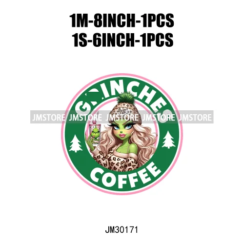 Green Bougie Lady Coffee Leopard Christmas Holiday Season Iron On DTF Transfers Stickers Ready To Press For T-shirts Bags