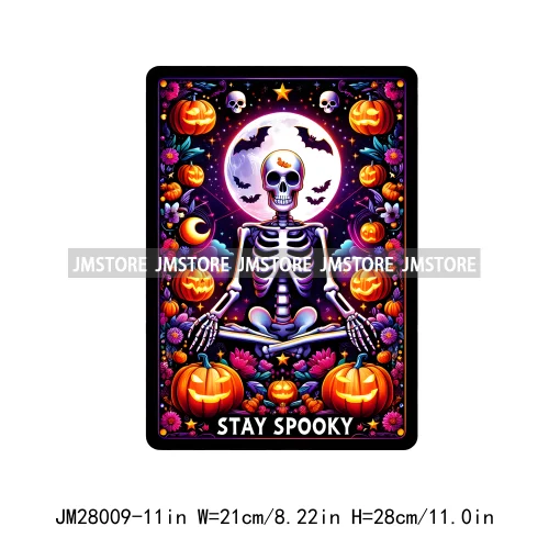 Spooky Halloween Tarot Card Pumpkin Skeleton Ghost Flower Iron On DTF Transfers Stickers Ready To Press For Sweatshirt Bags