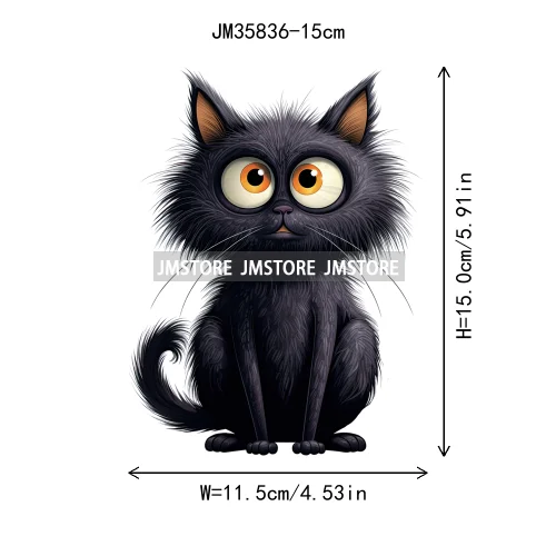 15cm 5.9in Kid Halloween Black Cat Iron On Heat Transfer Sticker For Clothes DTF Printed Vinyl Thermal Appliques Washable Decal