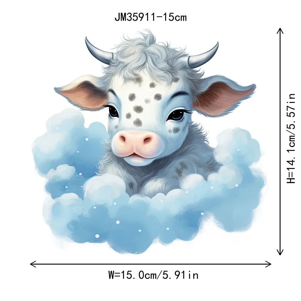 15cm 5.9in Kid Cloud Animal Tiger Lion Iron On Heat Transfer Sticker For Clothes DTF Print Vinyl Thermal Washable T-Shirt Decal