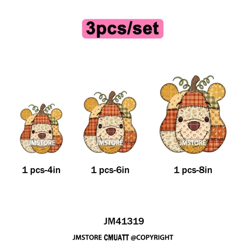 Preppy Floral Cartoon Friends Fall Patchwork Pumpkin Halloween Iron on Washable DTF Transfer Stickers Ready to Press for Clothes
