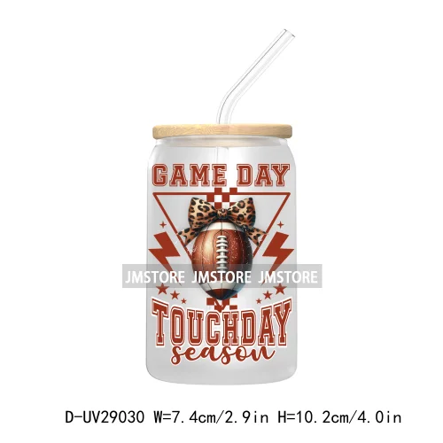 Retro Football Coquette Bow UV DTF Transfer Stickers Decals For Libbey Cold Cups Mugs Tumbler Waterproof Craft Sport Game Day