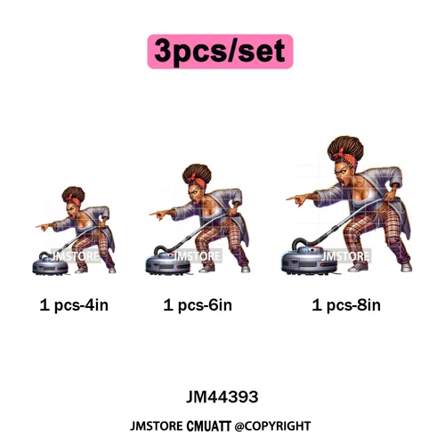 Angry Office African Girl Sassy Moods Housework Mom Iron on Washable DTF Heat Transfer Stickers Ready to Press for T-shirts Bags