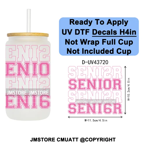 My Last First Day Senior 2026 UV DTF Cup Decals Ready To Apply Transfer Stickers Durable Custom Labels For Libbey Glass Can Mug