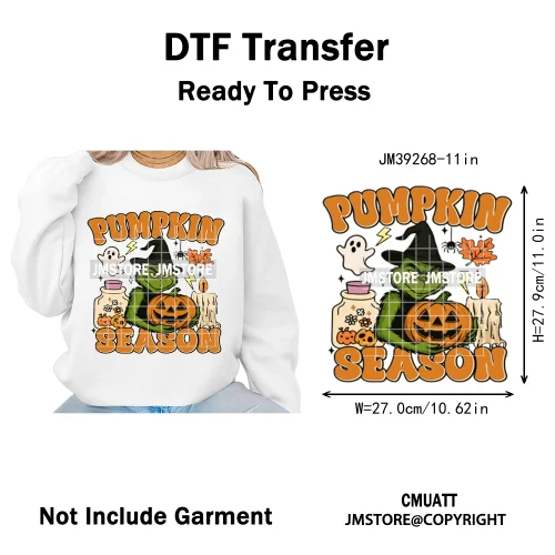 Pumpkin Spice Season Cartoon Horror Nightmare Halloween Vibes Iron on DTF Washable Transfers Stickers Ready to Press for Hoodies