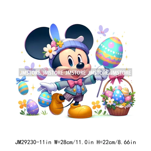 Cartoon Easter Mouse Egg Flowers Iron On DTF Transfers Stickers Ready To Press For Sweatshirt Bags