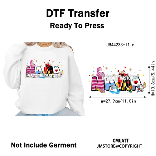 Cartoon Mama Princess Happy Mother's Day Family Vacation Iron on Washable DTF Heat Transfers Stickers Ready to Press for Hoodies