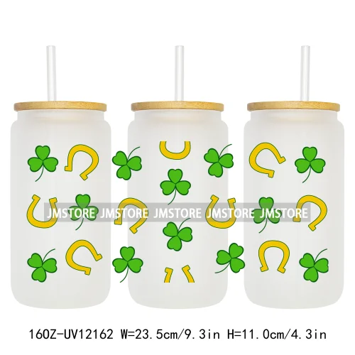 Coquette St Patrick's Day Lucky Shamrock 16OZ UV Cup Wrap DTF Transfer Stickers For Libbey Glass Can Cups Tumbler Custom Prints