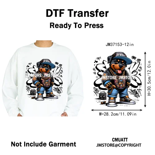 12in Colorful Gangster Urban Hip Hop Music Panda Dog Animal Lover Iron on DTF Heat Transfer Stickers Ready to Press for Clothing