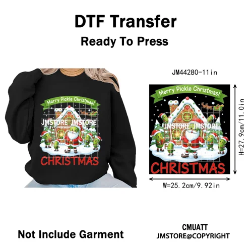 Merry Pickles Christmas Xmas Cucumber Holiday Santa Iron on Washable DTF Heat Transfer Stickers Ready to Press for T-shirts Bags