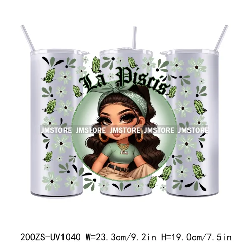Latina Zodiac Girl Butterfly 20OZ Straight Skinny Tumbler Wrap Ready To Apply UV DTF Transfer Stickers Custom Prints For Tumbler