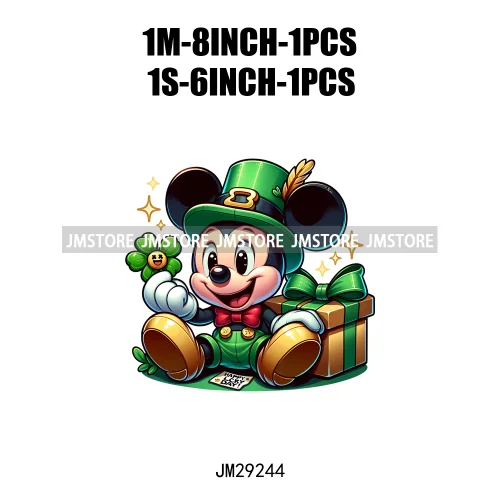 Cute Cartoon Character St Patrick's Irish Day Shamrock Lucky Vibes Iron On DTF Transfers Stickers Ready To Press For Hoodies