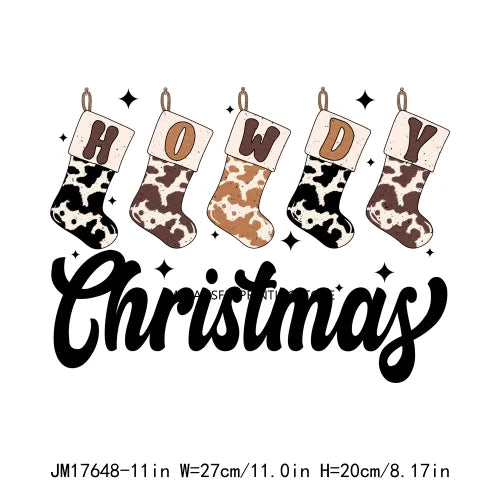 Retro Mooey Howdy Christmas Highland Cow Western Jingle Horse DTF Sticker Sorta Scary Sorta Merry Transfer Printing For Clothes