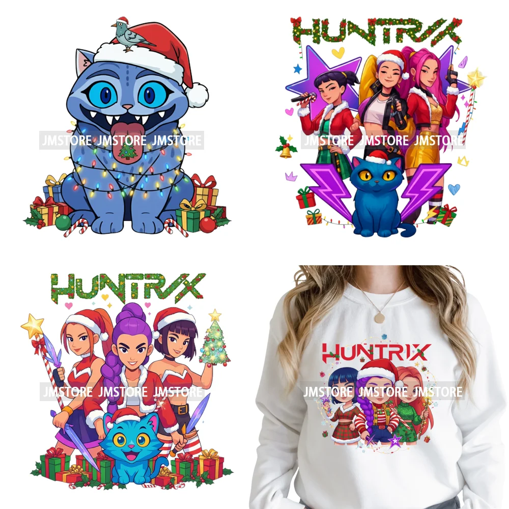 Kpop Hunters Merry Christmas Tiger Anime Lover Holiday Gift Iron on DTF Heat Transfers Stickers Ready to Press for Sweatshirts