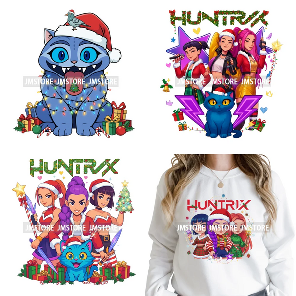 Kpop Hunters Merry Christmas Tiger Anime Lover Holiday Gift Iron on DTF Heat Transfers Stickers Ready to Press for Sweatshirts