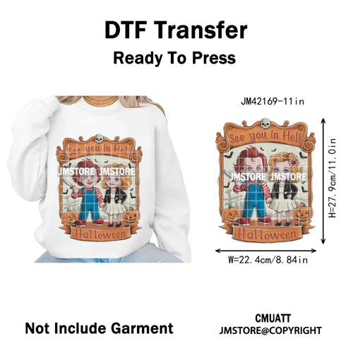 See You In Hell Scary Movie True Love Couple Halloween Season Iron on DTF Washable Transfers Stickers Ready to Press for Textile