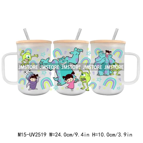 Cartoon Cars Halloween Pumpkin UV DTF Glass Can Wrap For 15OZ Mug Glass Cup Transfer Stickers DIY Custom Logo Label Best Friends