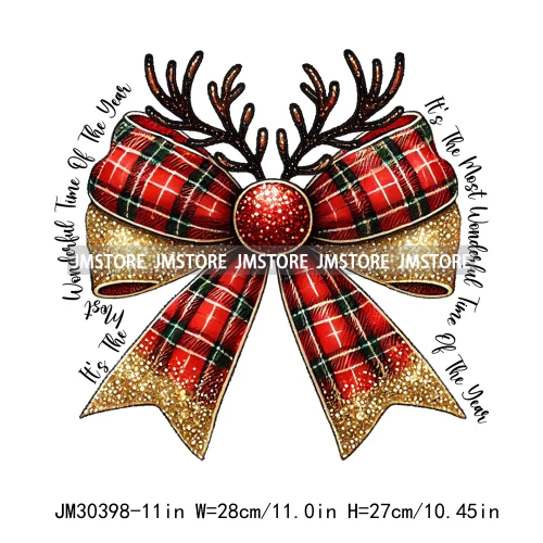 Coquette Bow Girly Christmas Merry White Holidays Santa Christian Xmas Iron On DTF Transfers Sticker Ready To Press For Clothing