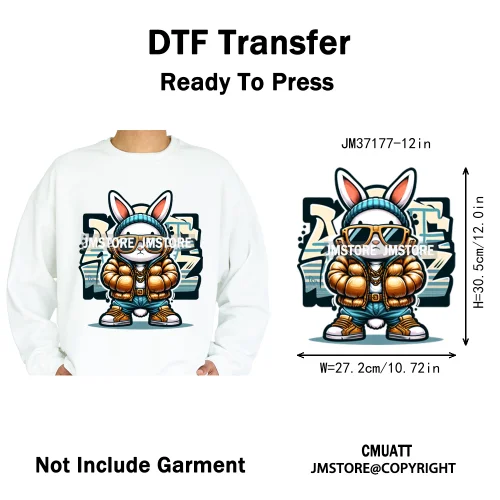 12in Colorful Gangster Urban Hip Hop Music Panda Dog Animal Lover Iron on DTF Heat Transfer Stickers Ready to Press for Clothing