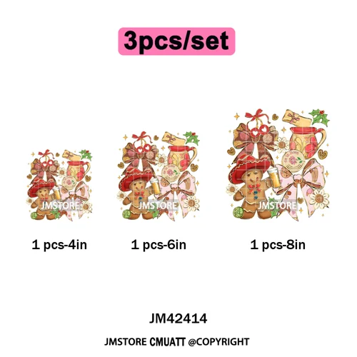 Preppy Brushstroke Gingerbread Santa Bow Tree Merry Christmas Girly Iron on DTF Transfers Stickers Ready to Press for T-shirts
