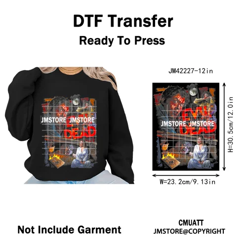 Cool Halftone Horror Killer Characters Scary Halloween Vibes Iron on DTF Washable Transfers Stickers Ready to Press for Clothes