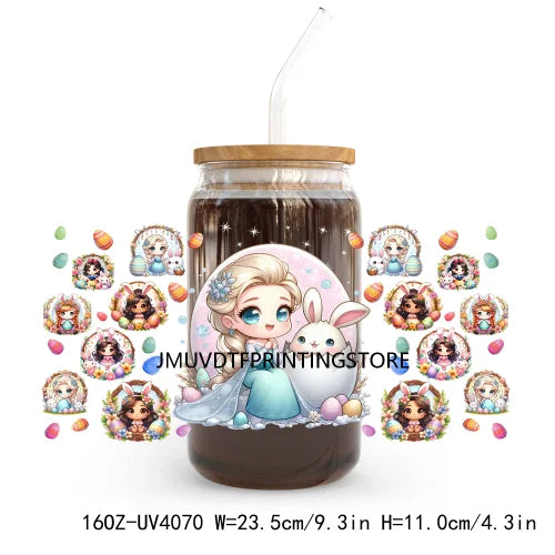 Cute Cartoon Girl With Egg UV DTF Sticker For 16OZ Libbey Glass Cup Can Wrap Transfer Sticker Custom Print DIY Logo Easter Vibes