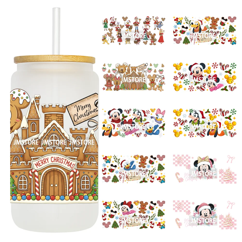 Cartoon Christmas Gingerbread Cookie 16OZ UV DTF Cup Wraps Ready To Apply Waterproof Transfer Stickers For Libbey Glass Can Mugs