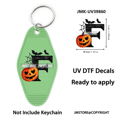 Halloween Pumpkin Alphabet Letters UV DTF Motel Keychain Decal Ready To Ship Durable Transfer Stickers Prints For Hotel Keychain