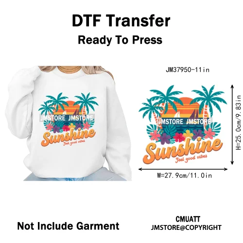 Funny Summer Quotes Sunset Palm Trees Beach Vacation Vibes Washable Iron on DTF Transfer Sticker Ready to Press for Textile Bags