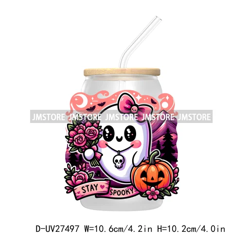 Cute Ghost Stay Spooky Halloween Pumpkin UV DTF Transfer Stickers Decals For Libbey Cold Cups Mugs Tumbler Waterproof Craft Boo