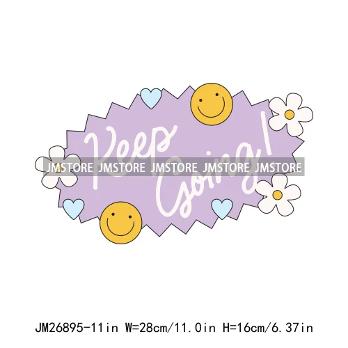 Washable Good Vibes To Be Kind Book Lover Keep Going Floral Mental Health DTF Iron On Thermal Transfers Stickers For Hoodies