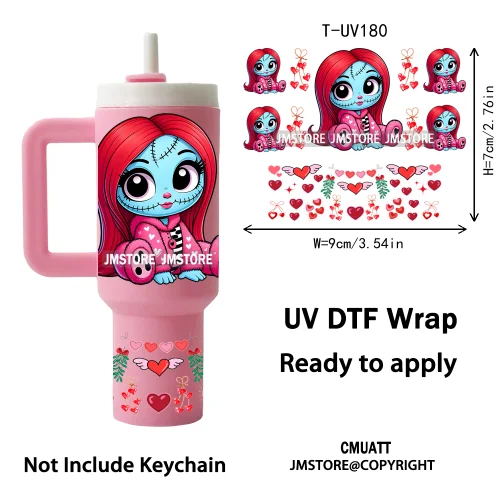 Spooky Cartoon Characters Valentines Horror UV DTF Wraps Ready To Apply Transfer Stickers Waterproof For Mini Tumbler Keychain