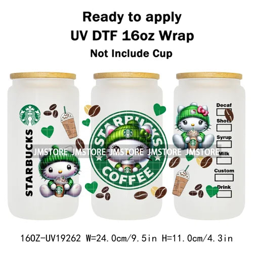 Trendy Girls Coffee Cartoon Bears 16OZ UV DTF Cup Wraps Ready To Apply Waterproof Transfer Stickers For Libbey Glass Can Tumbler