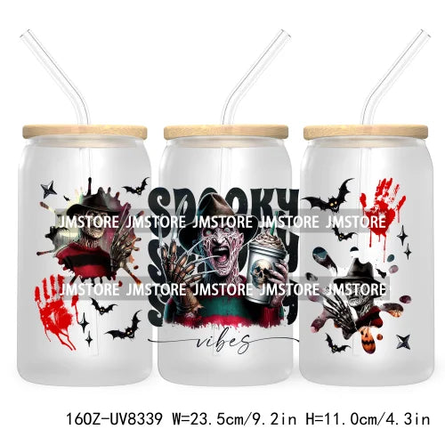 Spooky Vibes Coffee 16OZ UV DTF Cup Wrap Transfers Stickers Custom Labels Durable Waterproof Logo For Libbey Glass Can Halloween