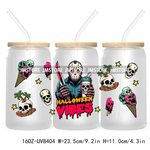 Killer Summer Vibes UV DTF Sticker For 16OZ Libbey Glass Cup Can Wrap Transfer Stickers Custom Labels DIY Logo Horror Halloween