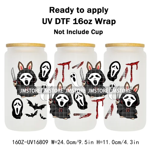 Laboo Killers Horror Halloween Monster Doll UV DTF Wraps Transfer Sticker Waterproof High Quality For 16OZ Libbey Glass Can Mugs