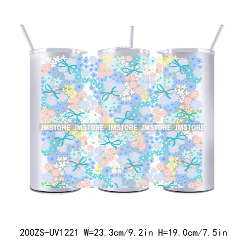 Coquette Bow Flowers Book Lover UV DTF Tumbler Wraps Durable Ready To Apply Transfer Stickers For 20OZ Straight Skinny Tumblers
