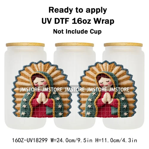Faux Yarn Christmas Reindeer UV DTF Cup Wrap Ready To Apply Transfer Stickers Durable 16OZ Tumbler Wraps For Libbey Glass Can