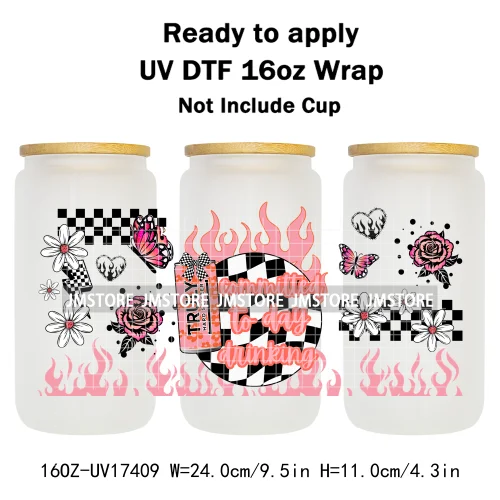 Retro Drink Quotes Butterfly Flower Heart 16OZ UV DTF Cup Wraps Ready To Apply Waterproof Transfer Stickers For Libbey Glass Can
