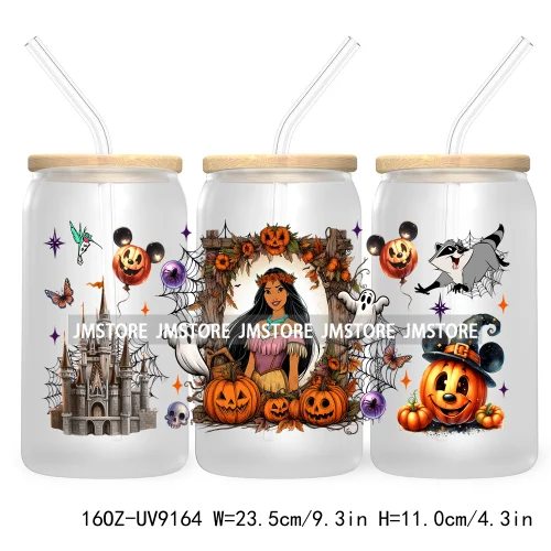 New Trendy Cartoon Princess Halloween 16OZ UV Cup Wrap DTF Transfer Stickers For Libbey Glass Can Cups Tumbler Waterproof Labels