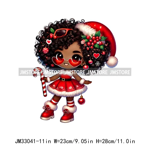 Sweet Santa African American Girly Christmas Character Holiday Vibes Xmas Iron On DTF Transfers Stickers Ready To Press T-shirts