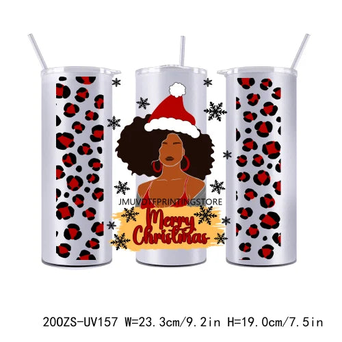 Christmas Season Afro Girls 20OZ UV DTF Straight Wrap Transfers Stickers Custom Labels DIY Durable Waterproof Logo For Tumbler