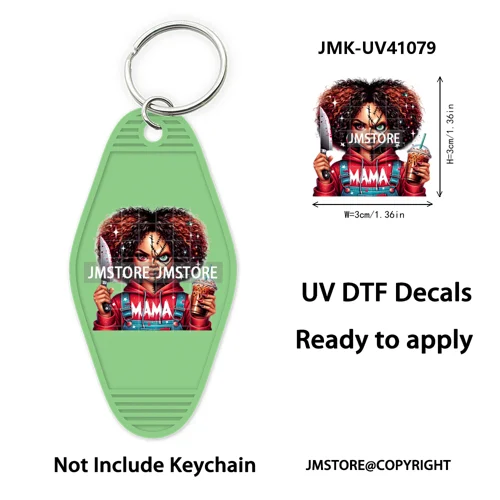 Black Horror Mama Skull Skeleton Ghosts UV DTF Motel Keychain Wraps Ready To Apply Waterproof High Quality Hotel Keychain Decals