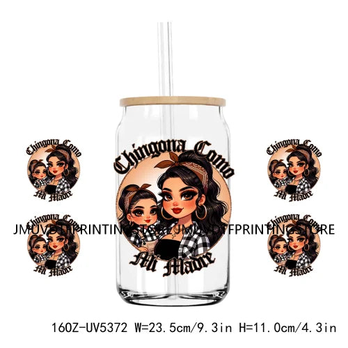 Mother's Day Daughter Son Latina Mexican Mama 16OZ UV DTF Cup Wrap Transfer Sticker Custom Waterproof Logo For Libbey Glass Can