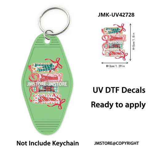 Preppy Bow Christmas Reindeer Mama Mini UV DTF Keychain Decals Ready To Apply Waterproof Durable Wraps For Hotel Motel Keychain