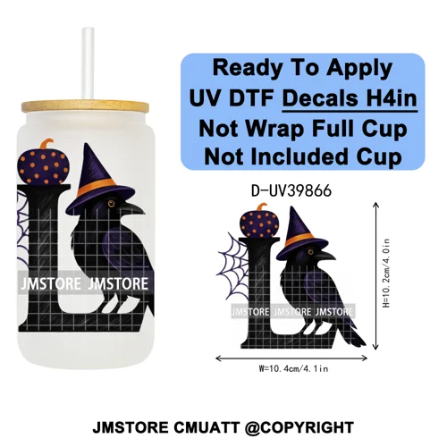 Polka Dot Pumpkin Halloween Letter Coquette UV DTF Decals Ready To Apply Waterproof Transfer Stickers For 16OZ Libbey Glass Can