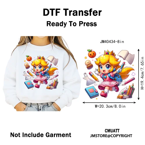 Cartoon Character Back To School Book Teacher School Friends Iron on DTF Washable Transfers Stickers Ready to Press for Textile